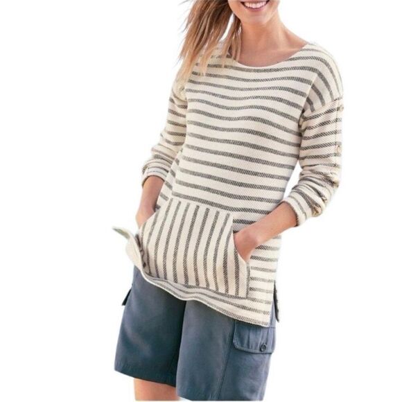 Soft Surroundings Seaside Asya Top Cream Navy Stripe Size Small NWT - Picture 1 of 11